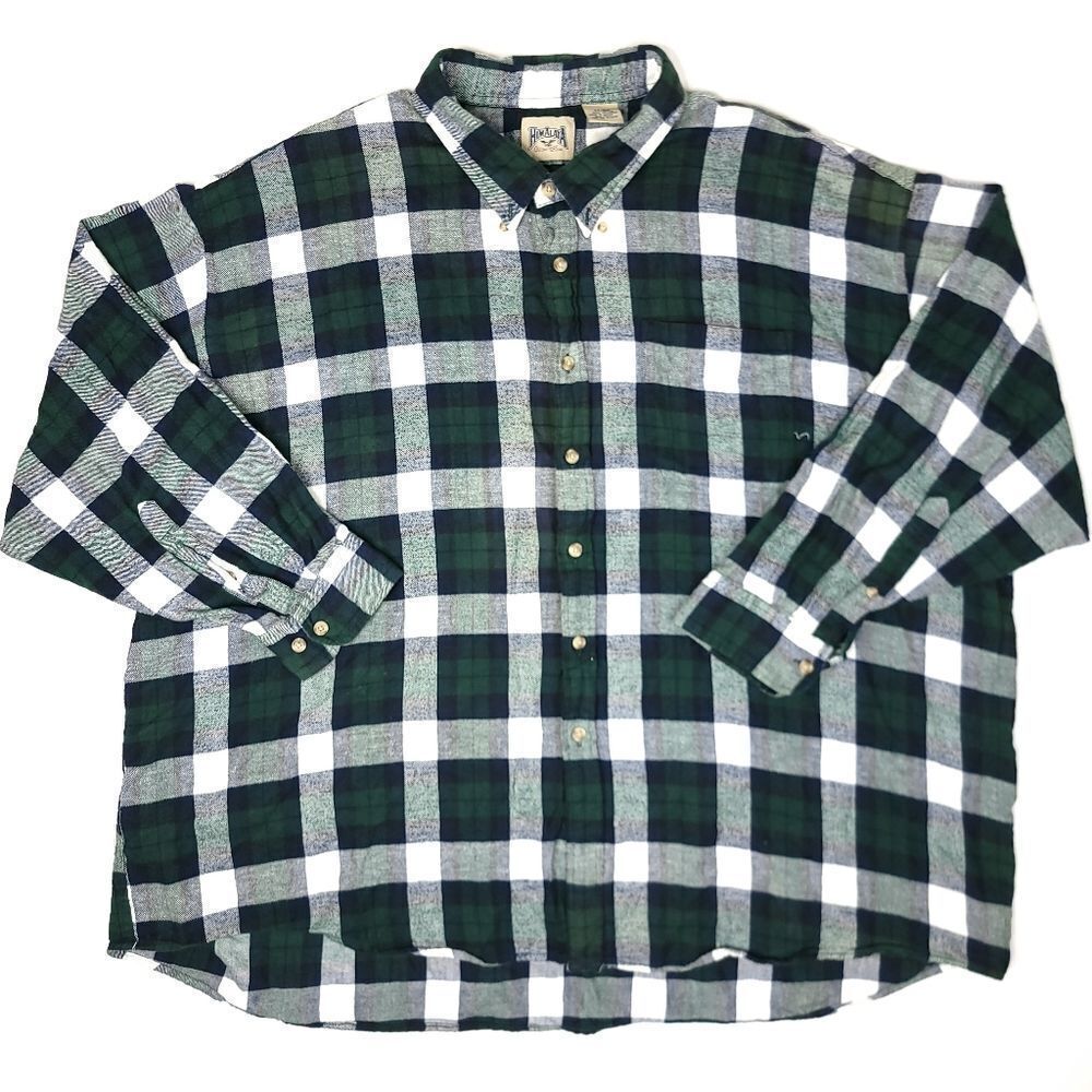 Himalaya Outfitters Long Sleeve Flannel Button Shirt Mens 4XB Big Green Plaid